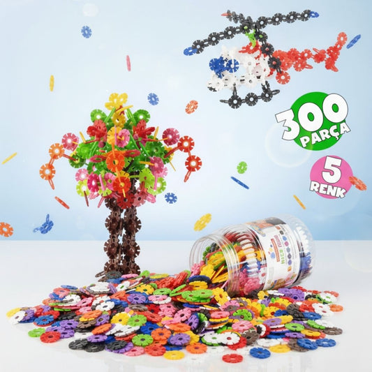 JuvoToys™ Eğitici Kilitli Diskler – 5 Renk 300 Parça STEM Yapı Oyuncak Seti