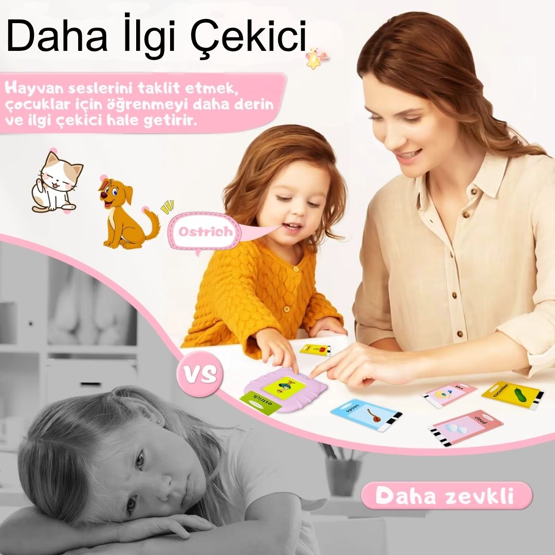 JuvoToys™ Dijital İngilizce Sesli Flash Kartları - PVC Kart Şeffaf Koruma