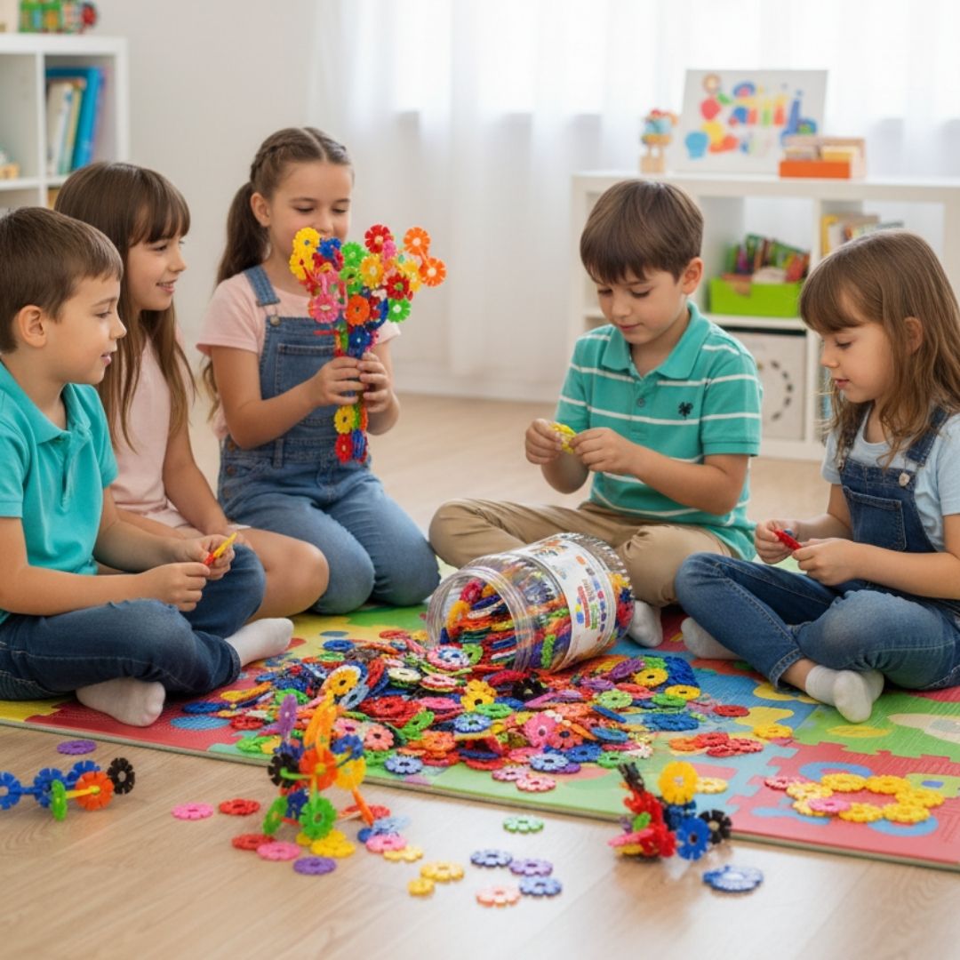 JuvoToys™ Eğitici Kilitli Diskler – 5 Renk 300 Parça STEM Yapı Oyuncak Seti