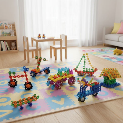 JuvoToys™ Eğitici Kilitli Diskler – 5 Renk 300 Parça STEM Yapı Oyuncak Seti